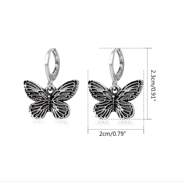 1 par vintage fjärilsformad legering silverfärgad bågeörhängen för kvinnor tjejer Cool hiphop djurtrend örhängen 2023