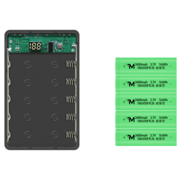 Löstagbar LCD-skärm DIY 5x18650 Batteri för Case Power Bank för Shell Extern Box utan batteri L5 Wireless Chargi Black