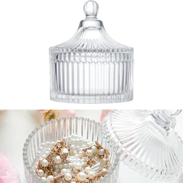 Set med 3 Överdimensionerade Kroppspuderpuffar i Elegant Glaslåda för Förvaring