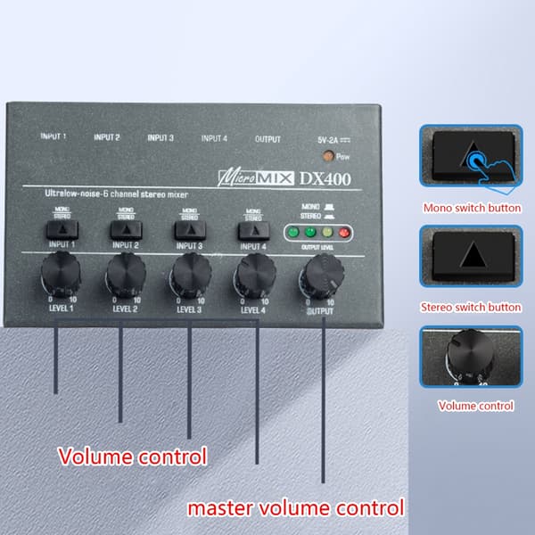 8-vejs Audio Mixer Stereo Professionel Lydmixer 5V 2A Type-C Interface