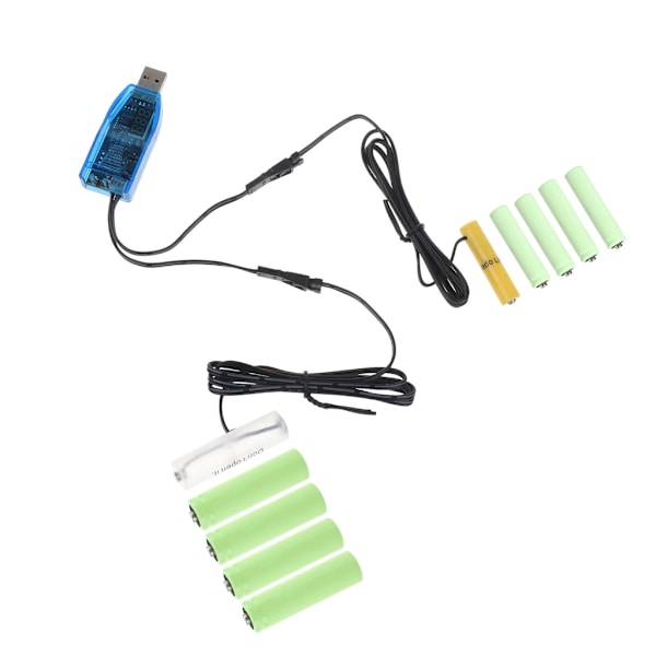 1 til 2 USB til 1V-24V Justerbar strømforsyningskabel AA+AAA Dummy-batterierstatning for 1-8 stk AA AAA-batterier