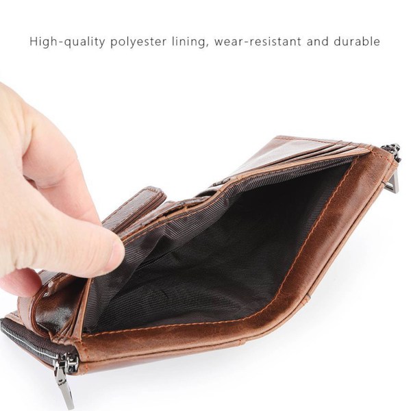 Mænd RFID blokerende tegnebog læder kort pung Bifold dobbelt lynlås mønt lomme Brown