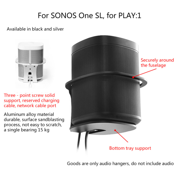 Väggfäste Stativhållare i aluminiumlegering för SONOS One SL/PLAY:1 Högtalare Robust metallstativ Black