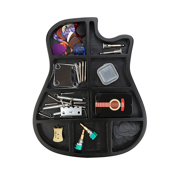 Trä Gitarrformad Förvaringslåda Plektrumhållare Fodral Gitarrtillbehör Organizer