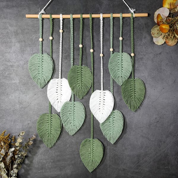 Etnisk Blad Makramé Tapestry Träpärlor Splitsning Drömfångare Väggbonad