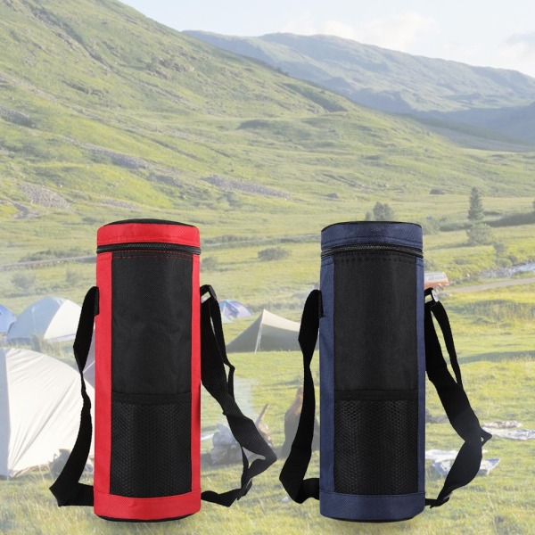 Vattenflaska för bärväska Isolerad vattenflaskhållare påse med axelrem för promenader Klättring Vandring Camping Blue
