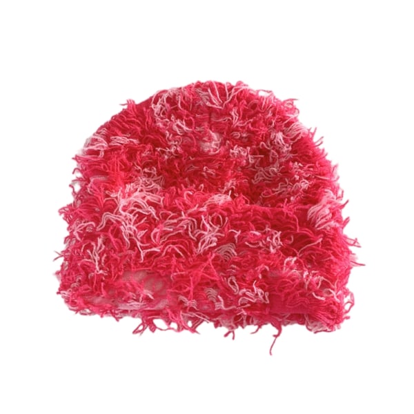 Mjuk och bekväm stickad cap Höstvintermössa Cap med trendig frans för föräldrar och barn Rose Red 2