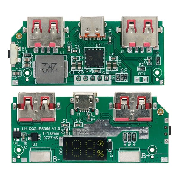 3,7V DIY hurtigladebrett 2-pakning med 2 USB-utganger og skjermvisning