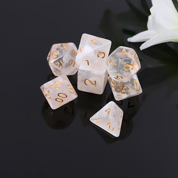 7 st/set Akryltärningar Bordsspel Tärningar D4 D6 D10 D12 Polyhedral Tärningar White