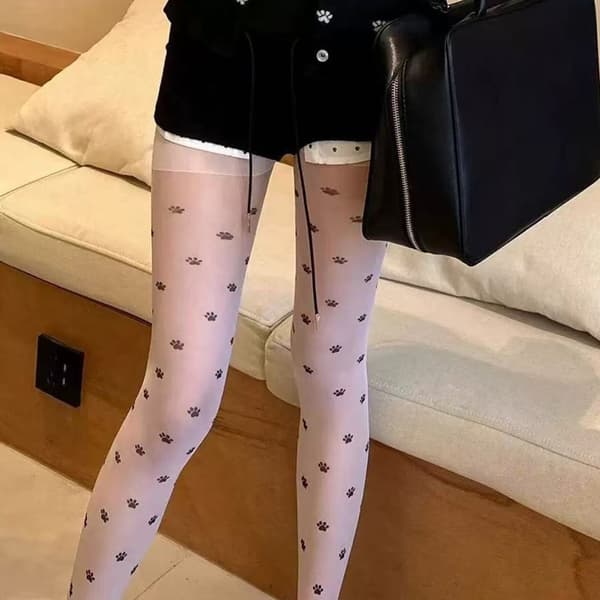Sheer tights for kvinner, mønstrede strømpebukser, høy midje, nylonstrømper