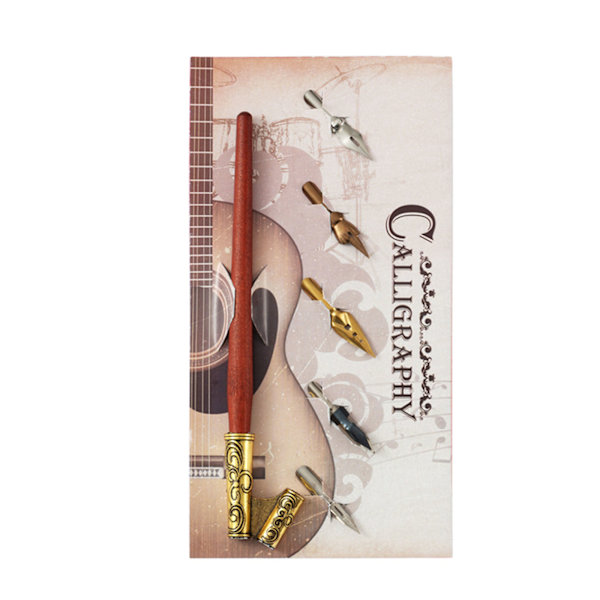 Antik Dip Pen Set 5 Replacement Nibs Trä Kalligrafi Pen Kit för nybörjare