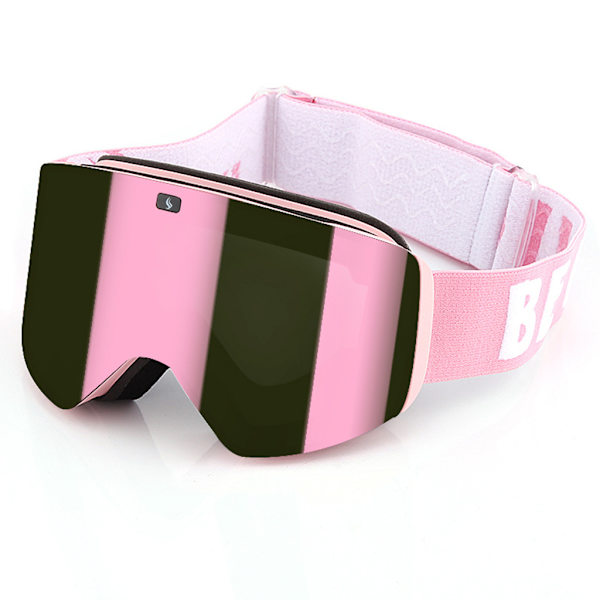 Magneettiset laskettelu- ja lumilautailulasit, talviset lumilinssi, kaksoiskerroksiset, sumunestolasit, hiihtolasit, UV-suojatut, luistelulaseja Champagne pink