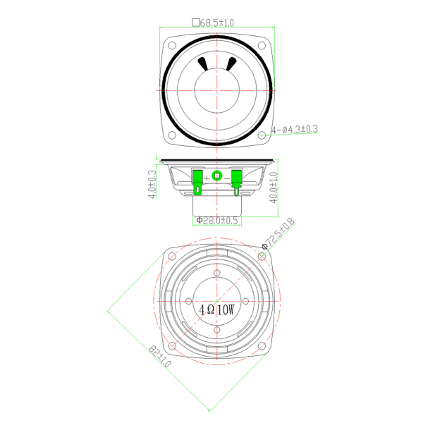 Högtalarljud Bärbara högtalare 10W 4Ohm Full Range Vibration Högtalare Högtalare för bombox med fästhål Byt ut