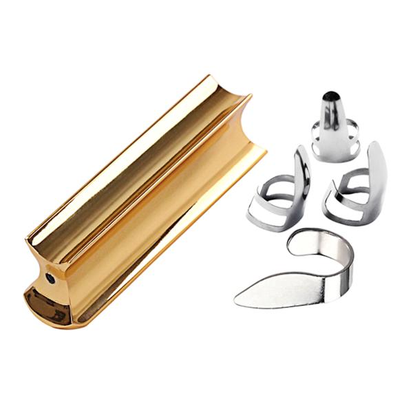Metallgitarr Slide Elektrisk Gitarr Slide med 3 Finger Picks och 1 Tum Pick Gold