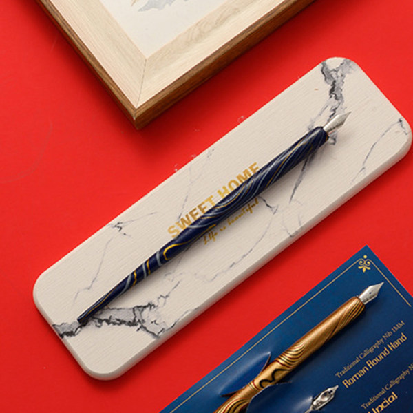 Marble Wood Manga Kalligrafi Dip Pen Hållare med 6 spetsar för bokstäver Skiching Golden