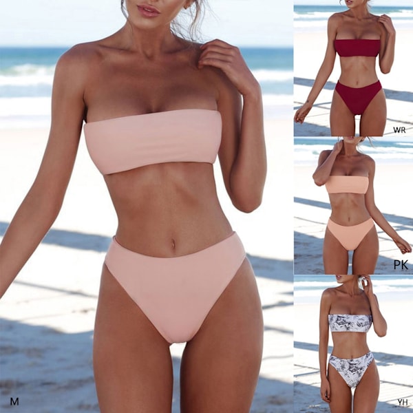 Seksikäs naisten bikinit - olkaimeton bandeau push-up -uimapuku uima-asu Gray S