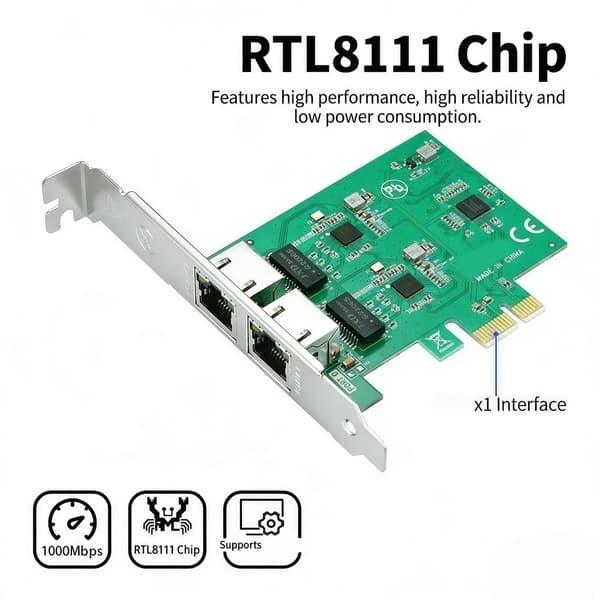 2-portars 1000Mbps PCIE X1 till RJ45 nätverksadaptrar stöder Jumbos Frame