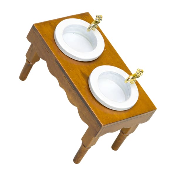 Dukkehus Miniature Vask med Dobbelt Vask i Træ 1/12 Håndværksmodel Møbler