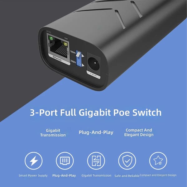 Gigabit POE-switchar 3 portar stöder IEEE802.3Af/at Standard Snabb 1000Mbps
