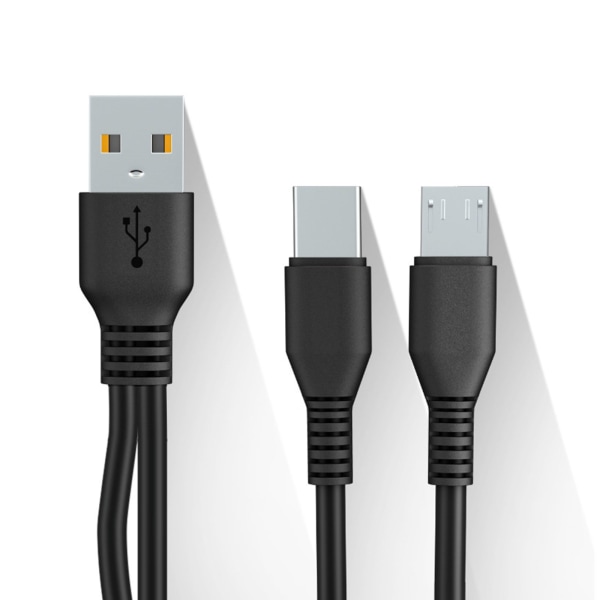 2 i 1 Micro USB C-kabel för Android-kablar Snabbladdning Laddningskabel Tablettelefon Laddningssladd 2 i 1 Dual för huvudkabel Black 1m