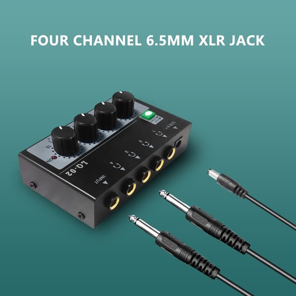 Bærbar Stereo 4-kanals Audio Mixer Multi-kanal Hovedtelefonforstærker