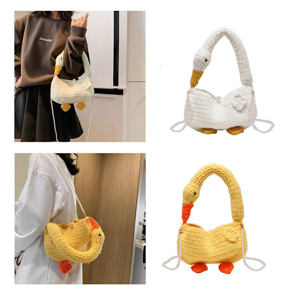 Crossbody Taske Gæs Designet Vævet Taske Tote Alsidig Trendy Taske Lady Pung White