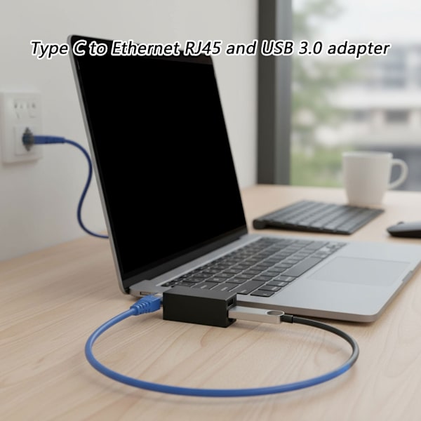 USB C til RJ45 Ethernet og USB3.0 Adapter Hurtig Dataoverførsel til Laptop PC