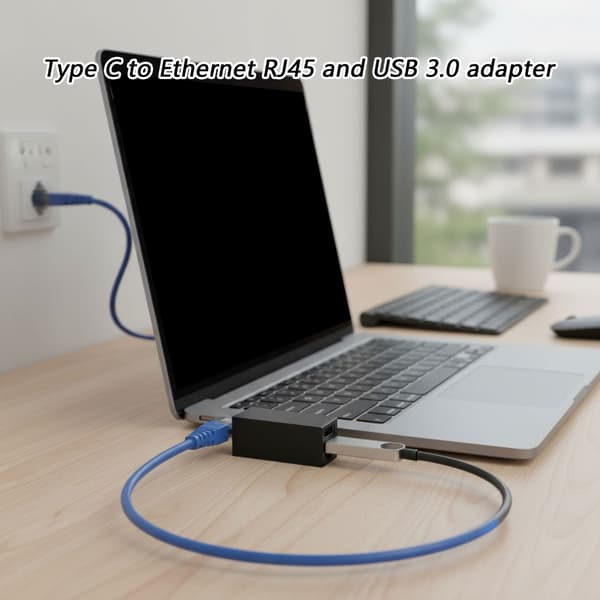 USB C til RJ45 Ethernet og USB3.0 Adapter Rask Dataoverføring for Laptop PC