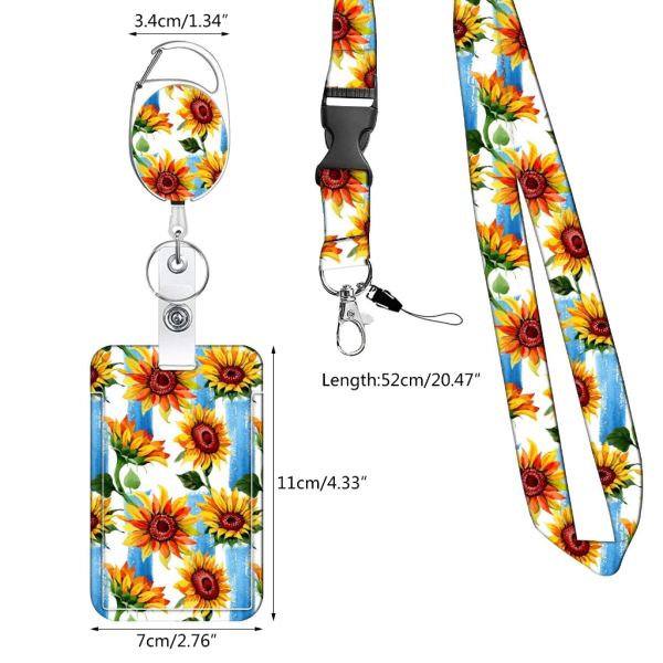 Flower Print Badge Holder Udtrækkelig Reels Clip og Lanyard Sæt til Student null - A