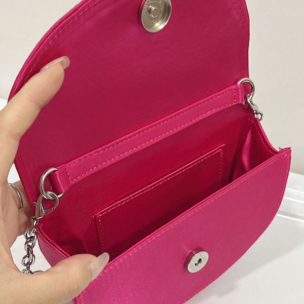 KiiltäväRhinestoneEvening Bag Party häät puolipyöreä SatinClutches käsilaukku Hot Pink Mini