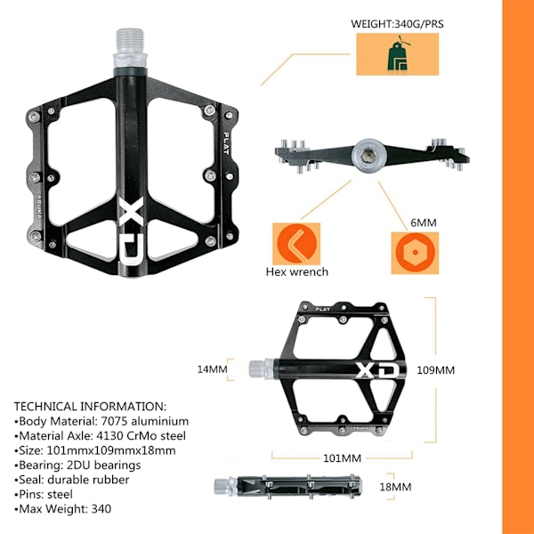 Bred Mountainbike Aluminiumlegering Palin Bred Pedalplattform Pedaler Black