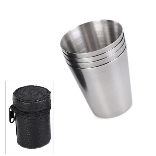 Pakke med 4 Mini Kopper i Rustfrit Stål 30 ml Bærbare til Camping og Udendørs Brug