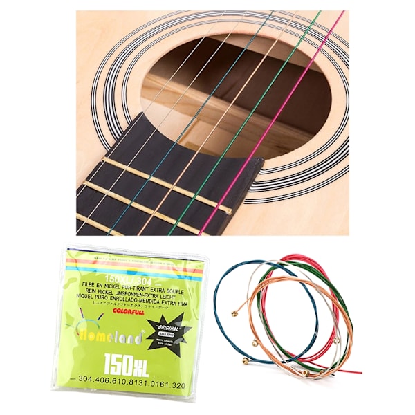 Sæt med 6 stk. guitarstrenge i forskellige farver - Multi-Color Strings Pack