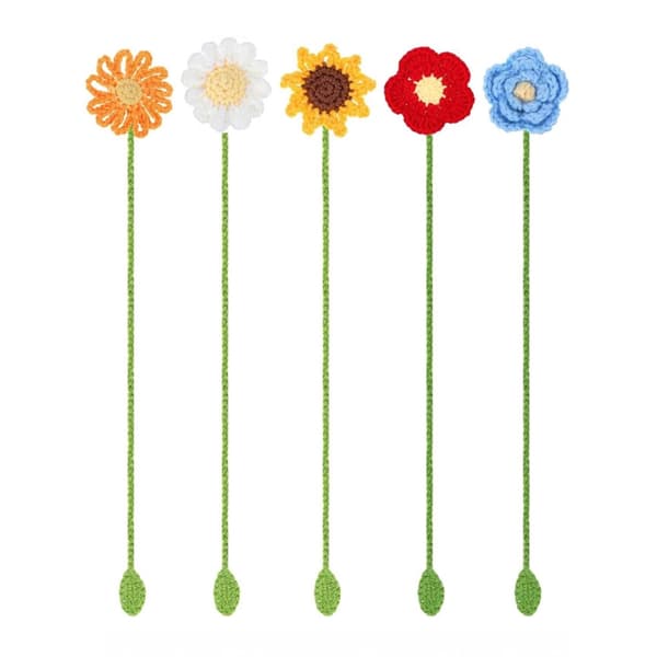 5 stk. dekorative bogmærker, læsebogmærker, hæklede blomster, sidemarkør