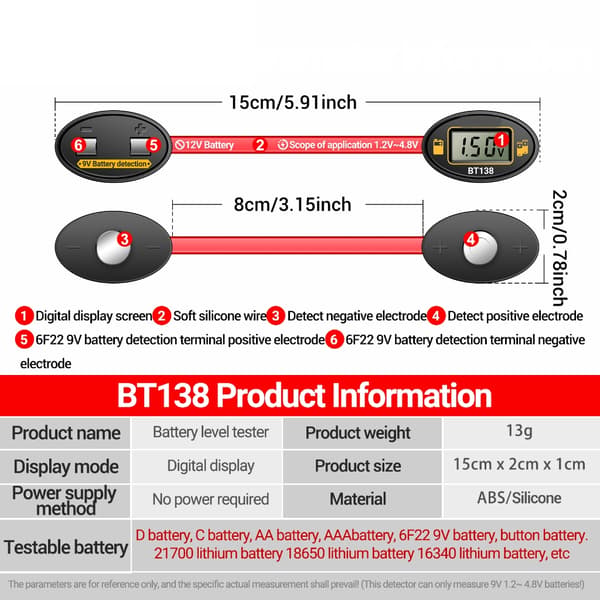BT138 Batteritestare för noggrann effektdetektering med LCD-display