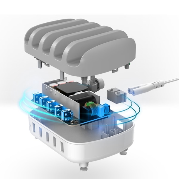 5V2.4A Laddningsstation för mobiltelefon 5 USB -portar Laddningsställ Surfplatta Power Hemmakontoret USB laddare White - US