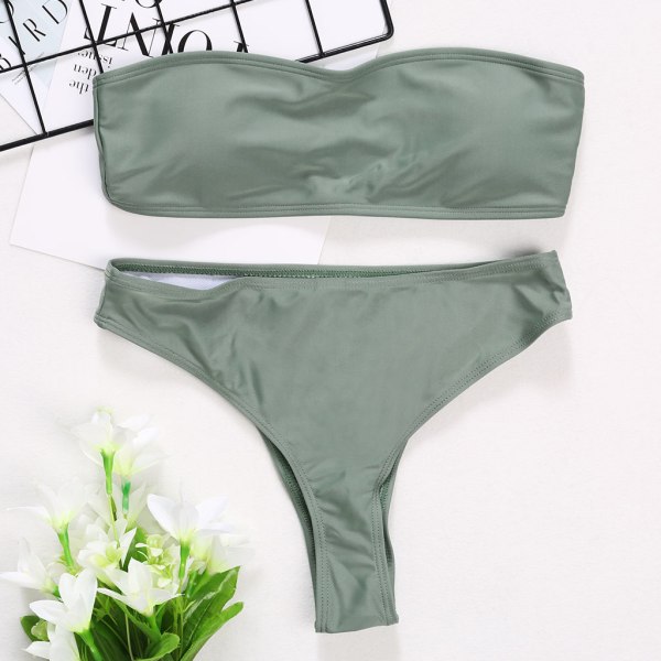 Sexig bikini för kvinnor, axelbandslös bandeau push-up bh, baddräkt, badkläder Green L