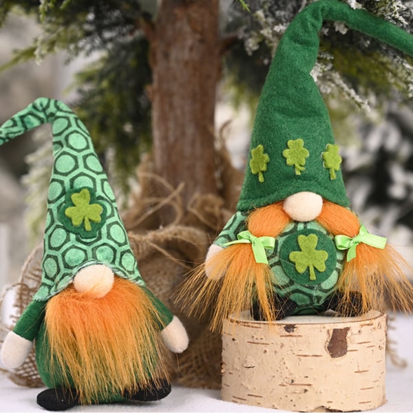 Irish March Festiva Day Gnome Leprechaun Shamrock Handgjorda svenska Tomte Plyschleksaker för Doll Hushållsprydnader null - A
