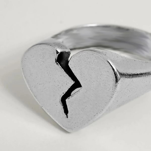 Vintage Broken Heart Band Ring Snygg förlovningslöfte Kärleksring Statement Gemensam ring Mode smycken presenter för kvinnor Silver - 1
