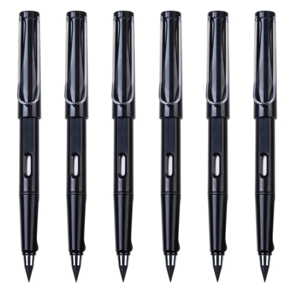 6ST Everlasting Pencil Påfyllningsbar bläckfri penna med suddgummi Black