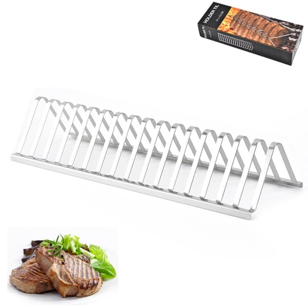 Kød Ribben Stativ Rustfrit Stål Grill Rist Udendørs BBQ Tilbehør