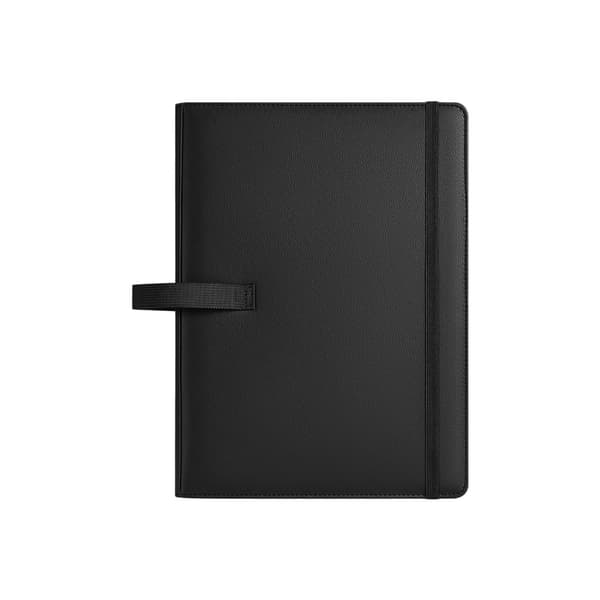 Svart konsertgruppeperm åpnes flatt til 180 grader for enkel sidevending