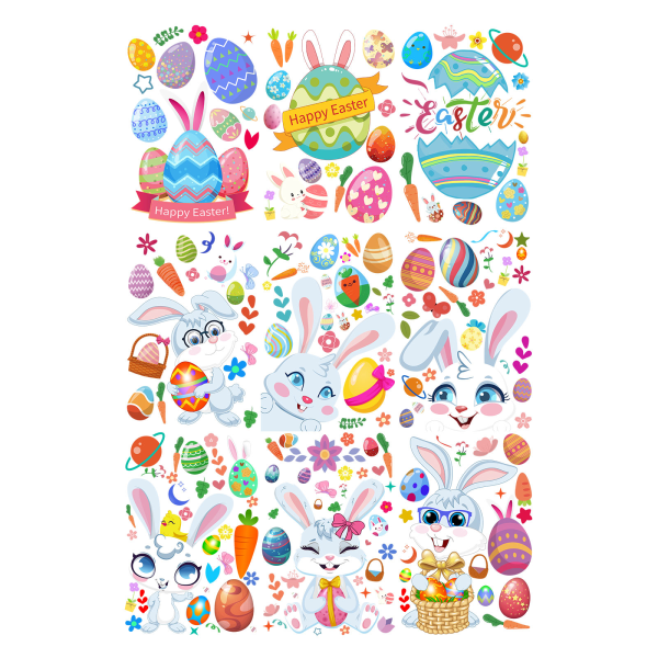 9 stk Glædelig påske vinduesklistermærker Cute Bunny Egg Wall Sticker Glas Elektrostatisk Cling Køleskab Decals Home Decorations