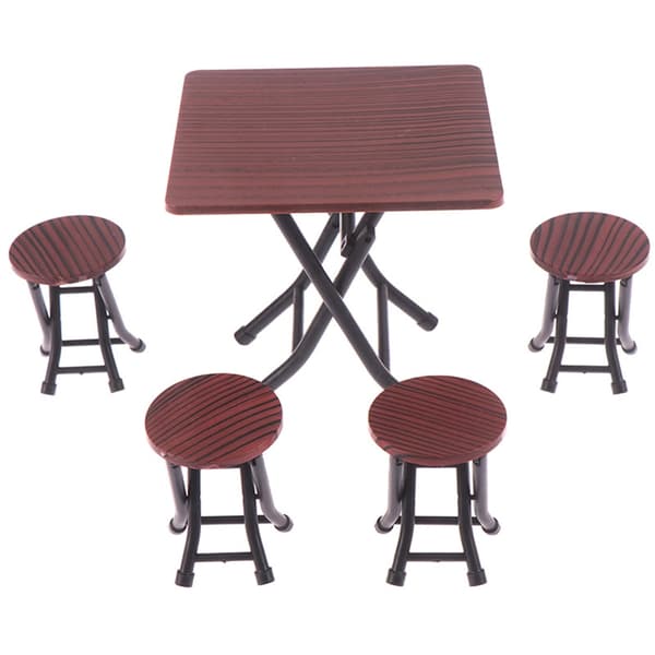 1/12 Skala Dockhus Möbler Set Plast Hopfällbart Bord och 4 Stolar 5-pack