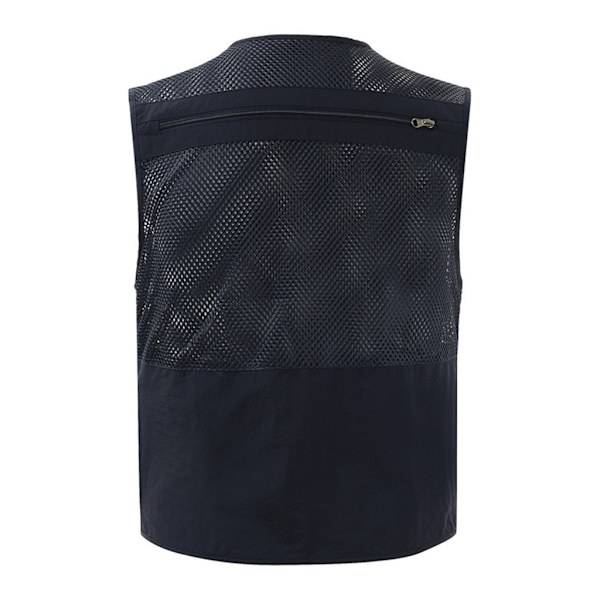 Män Meshes Utomhus Fiskevästar Flera Fickor Andningsbar Väst Jackor Navy XXL