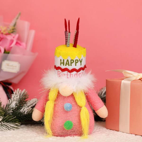 Grattis på födelsedagen Gnome Farmhouse Tomte Plysch Skandinavisk Nisse Dvärg Elf Ornament Kök Tiered Brick Dekorationer null - B
