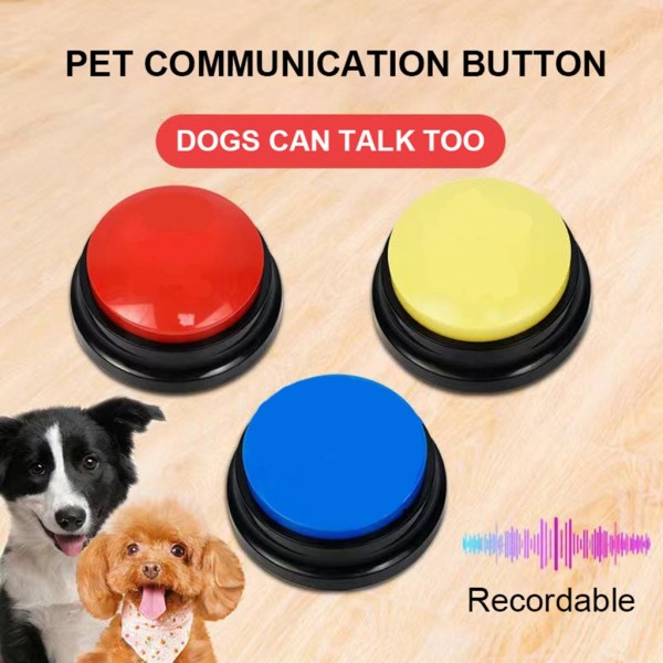 Rolig Hund Inspelningsbar leksak Resor Pratande Pet Starters Pet Talande Knappar Bärbar Söt Husdjursmaterial Kommunikation Hund Yellow