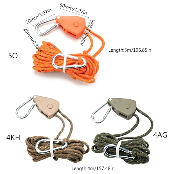 Teltanaru, lukko, talja, säätö, köysi, kiinteä solki, räikkätalja, tuulensalpa Army Green 4m