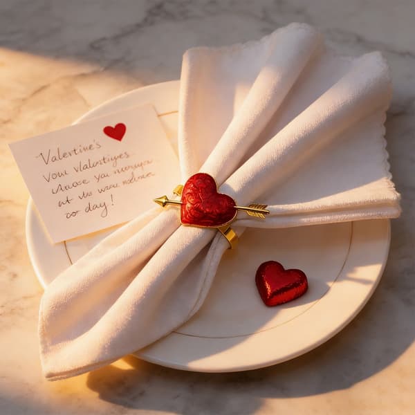Sæt med 6 kærlighedshjerte servietringe til borddækning Valentinsdagsgave
