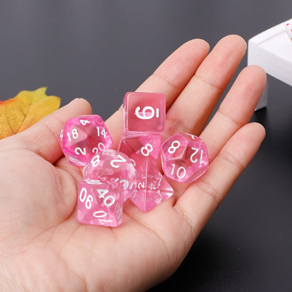 7 st transparent polyhedral tärningsspel för Dragon Pathfinder D20 D12 2xD10 D8 D6 D4 Pink